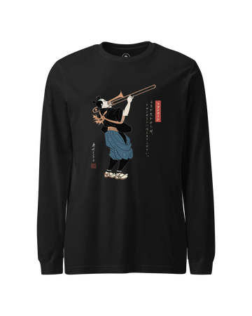 Samurai Trombone Japanese Ukiyo-e Unisex Long Sleeve Tee No.2 Black - Samurai Original