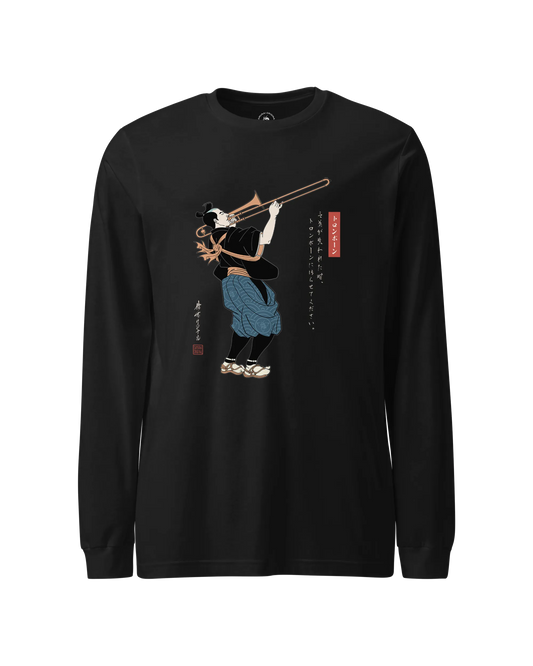 Samurai Trombone Japanese Ukiyo-e Unisex Long Sleeve Tee No.2 Black - Samurai Original