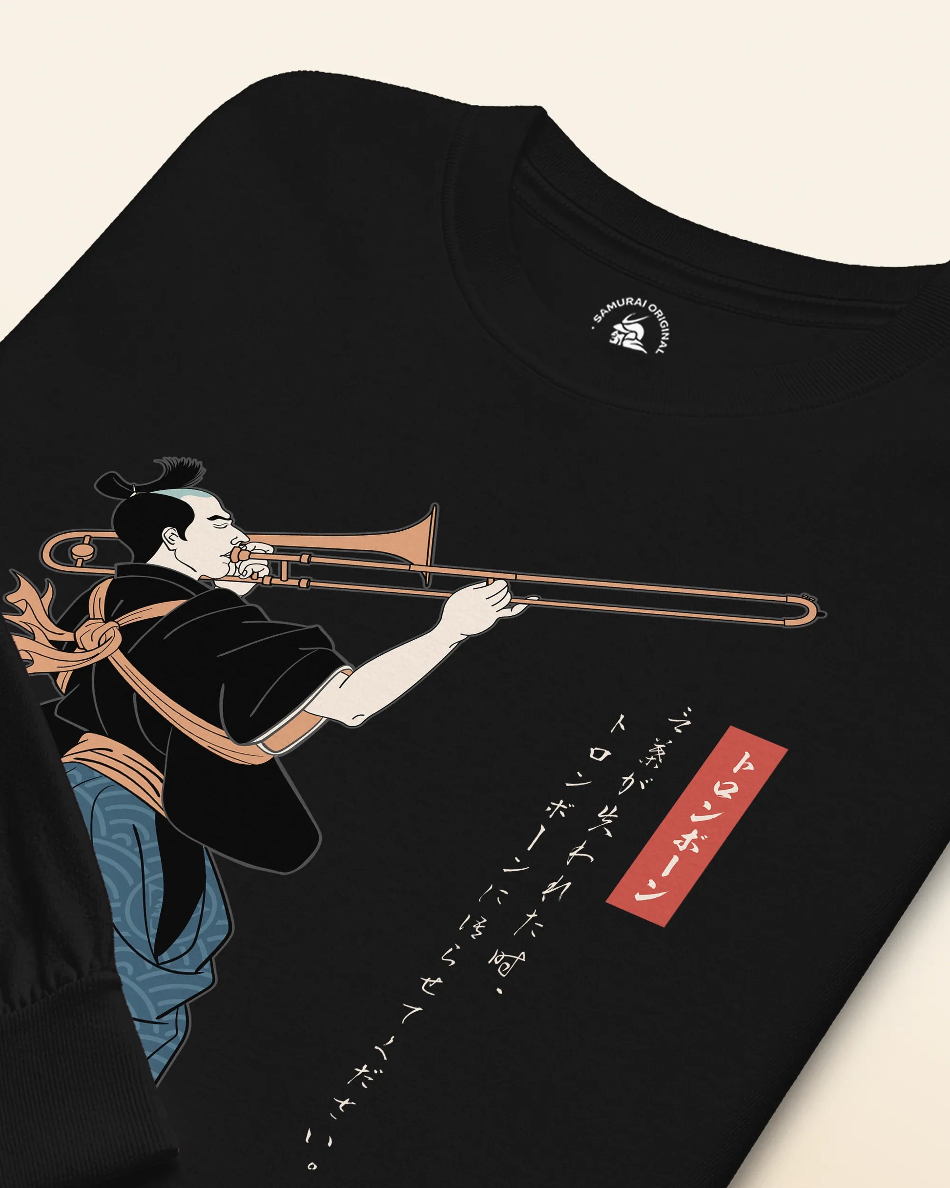 Samurai Trombone Japanese Ukiyo-e Unisex Long Sleeve Tee No.2 - Samurai Original