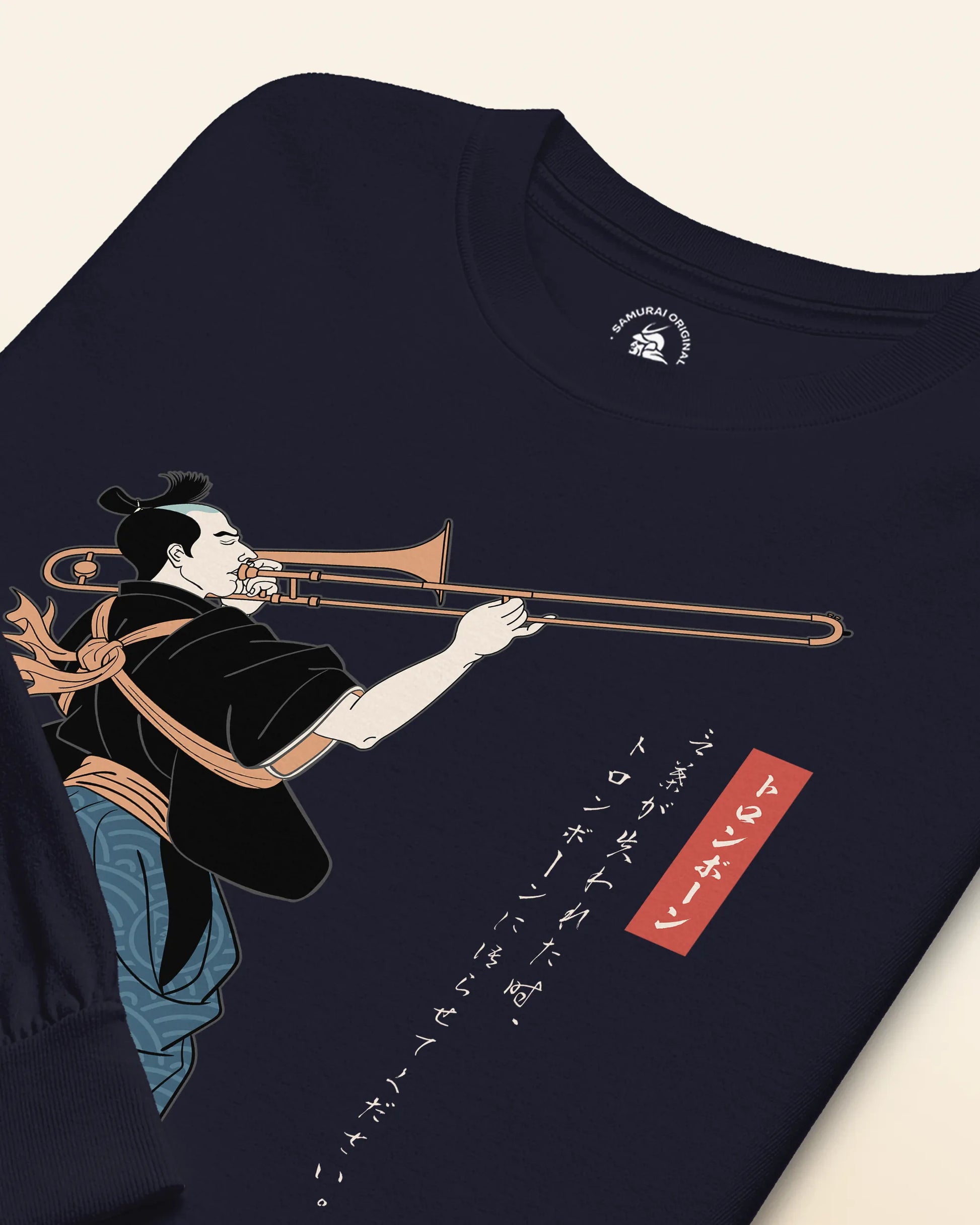 Samurai Trombone Japanese Ukiyo-e Unisex Long Sleeve Tee No.2 - Samurai Original