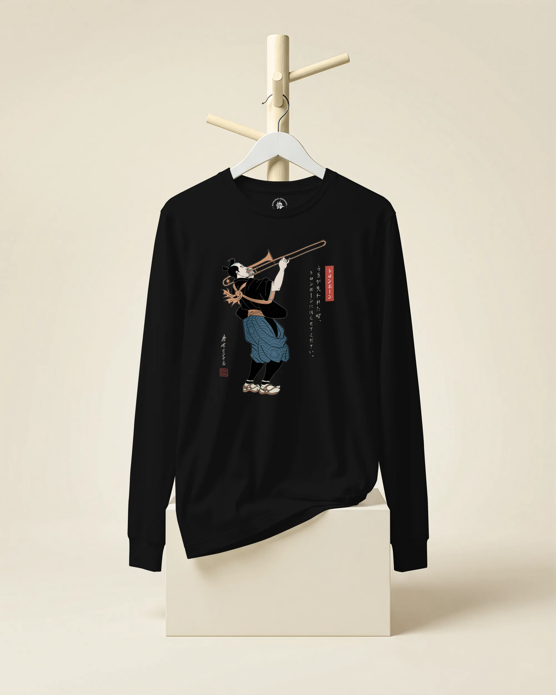 Samurai Trombone Japanese Ukiyo-e Unisex Long Sleeve Tee No.2 - Samurai Original