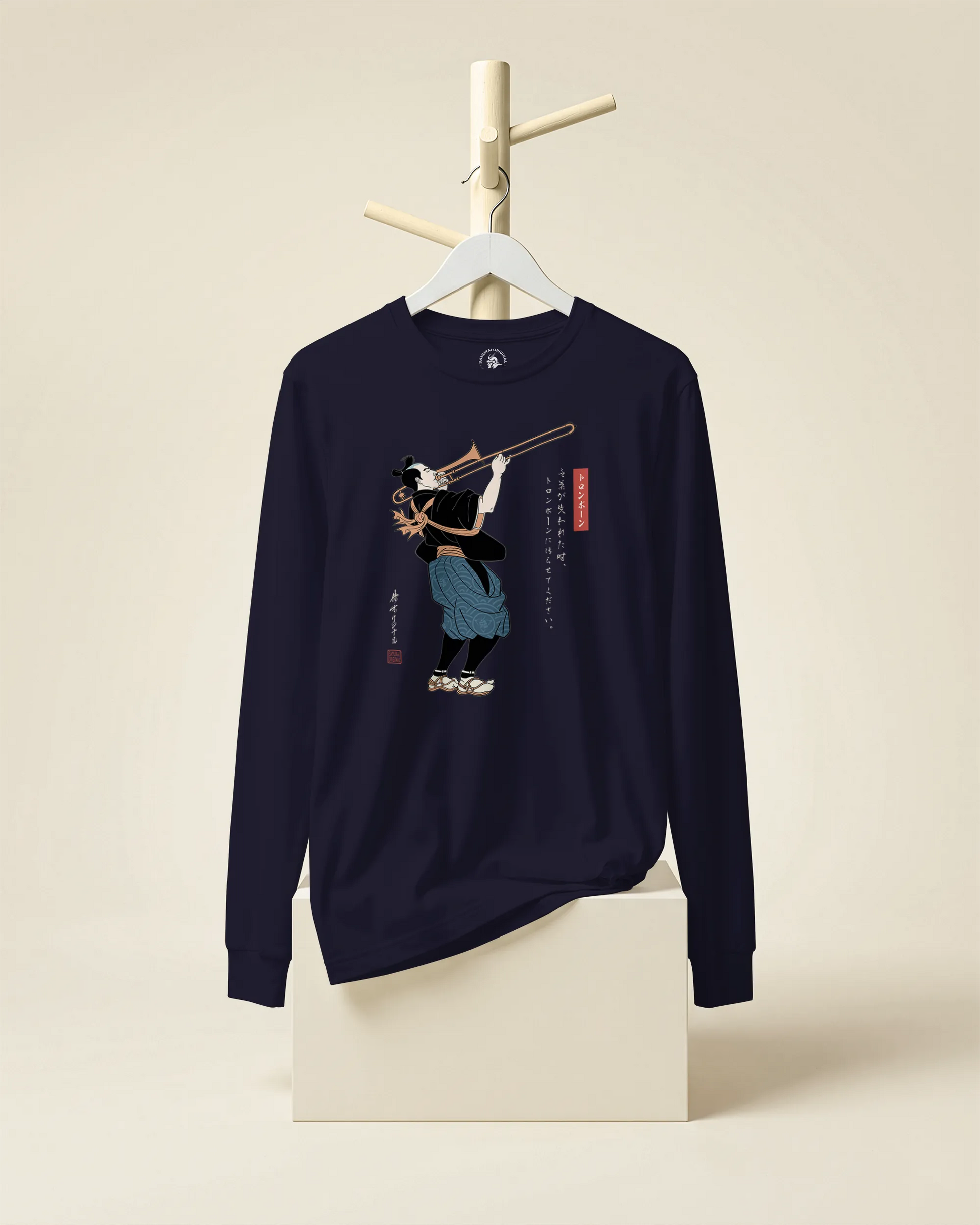Samurai Trombone Japanese Ukiyo-e Unisex Long Sleeve Tee No.2 - Samurai Original