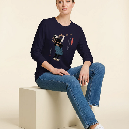 Samurai Trombone Japanese Ukiyo-e Unisex Long Sleeve Tee No.2 - Samurai Original