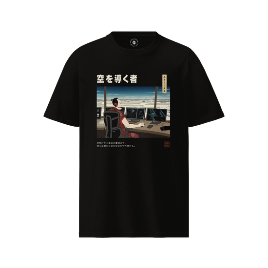 Samurai Air Traffic Controller Ukiyo-e Organic T-shirt Black - Samurai Original