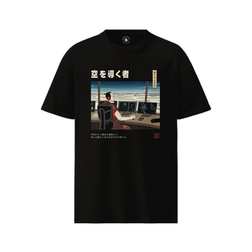 Samurai Air Traffic Controller Ukiyo-e Organic T-shirt Black - Samurai Original