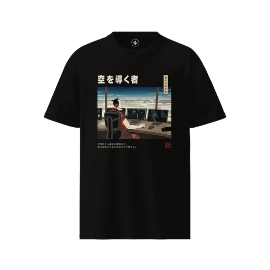 Samurai Air Traffic Controller Ukiyo-e Organic T-shirt Black - Samurai Original