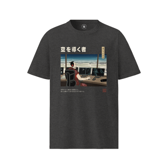 Samurai Air Traffic Controller Ukiyo-e Organic T-shirt Dark Heather Grey - Samurai Original