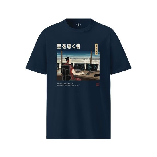 Samurai Air Traffic Controller Ukiyo-e Organic T-shirt French Navy - Samurai Original