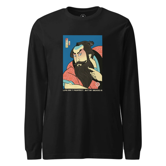 Samurai & Beard Japanese Ukiyo-e Unisex Long Sleeve Tee Black - Samurai Original