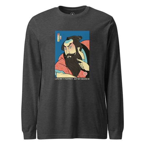 Samurai & Beard Japanese Ukiyo-e Unisex Long Sleeve Tee Dark Grey Heather - Samurai Original