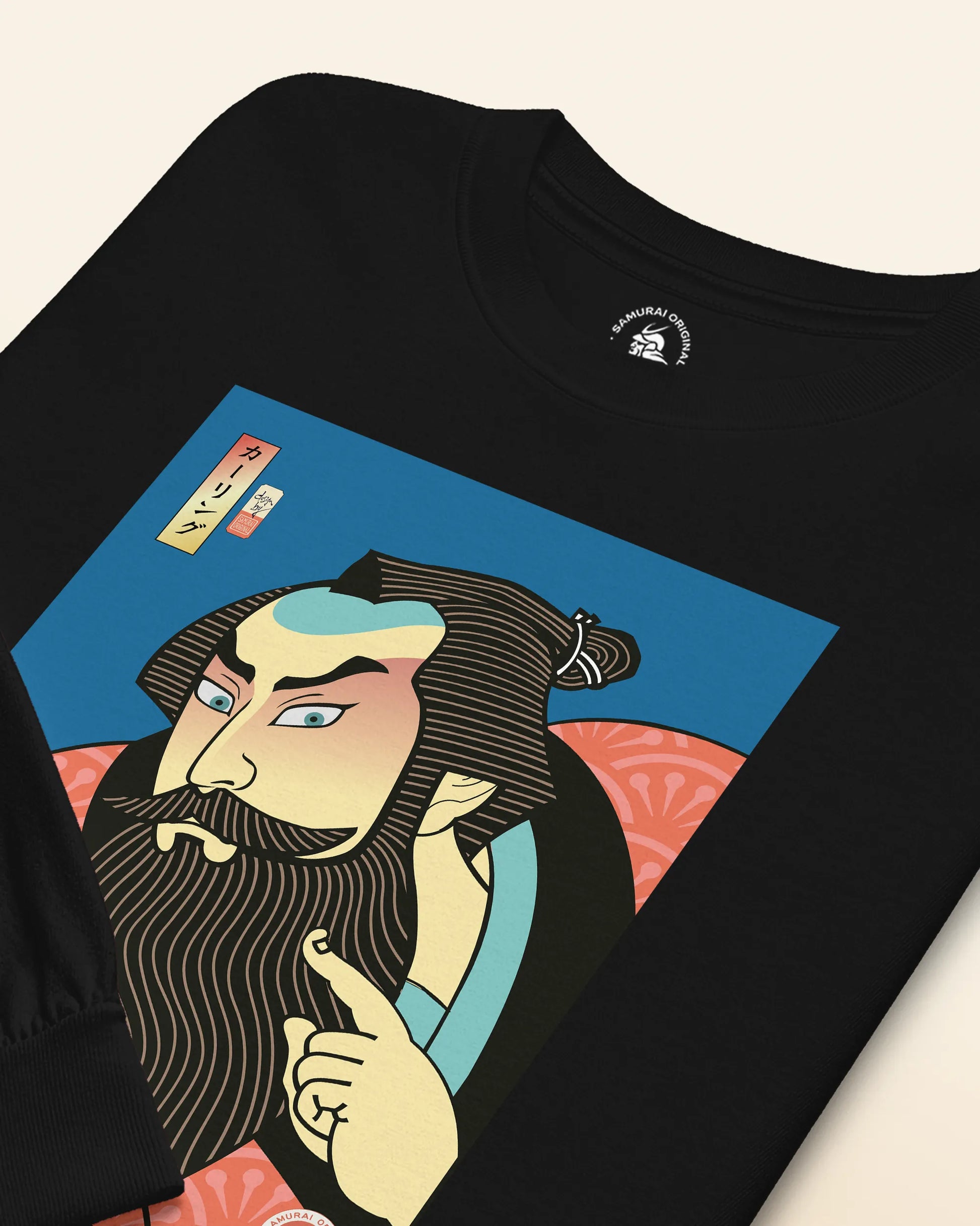 Samurai & Beard Japanese Ukiyo-e Unisex Long Sleeve Tee - Samurai Original