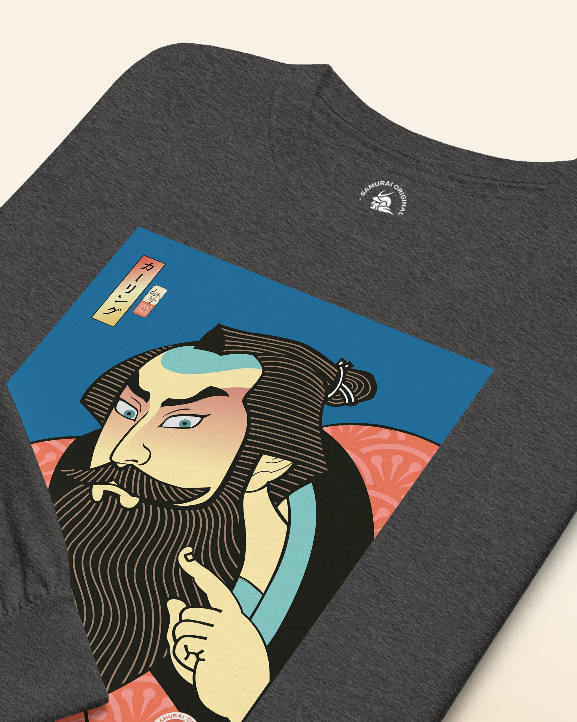 Samurai & Beard Japanese Ukiyo-e Unisex Long Sleeve Tee - Samurai Original