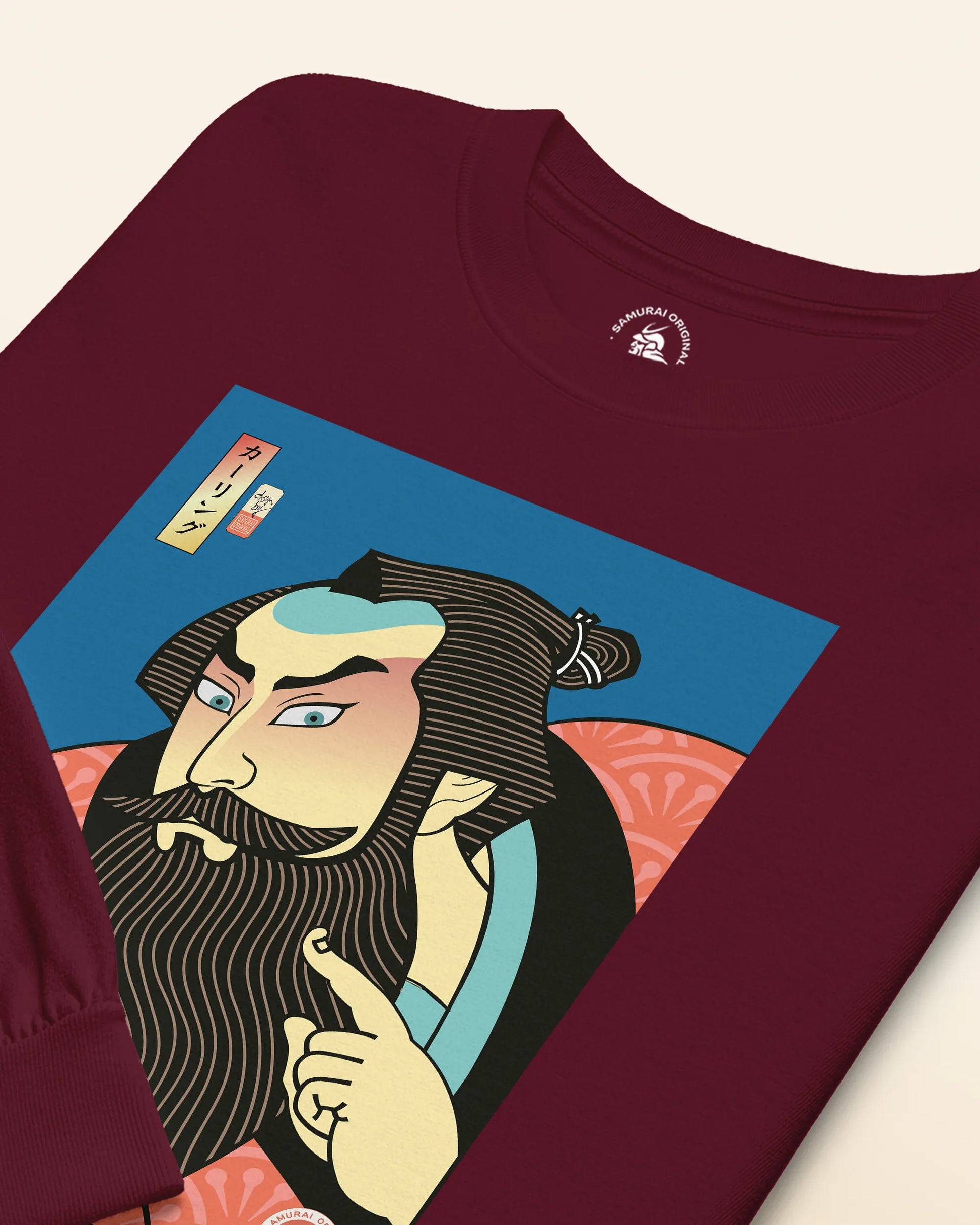 Samurai & Beard Japanese Ukiyo-e Unisex Long Sleeve Tee - Samurai Original