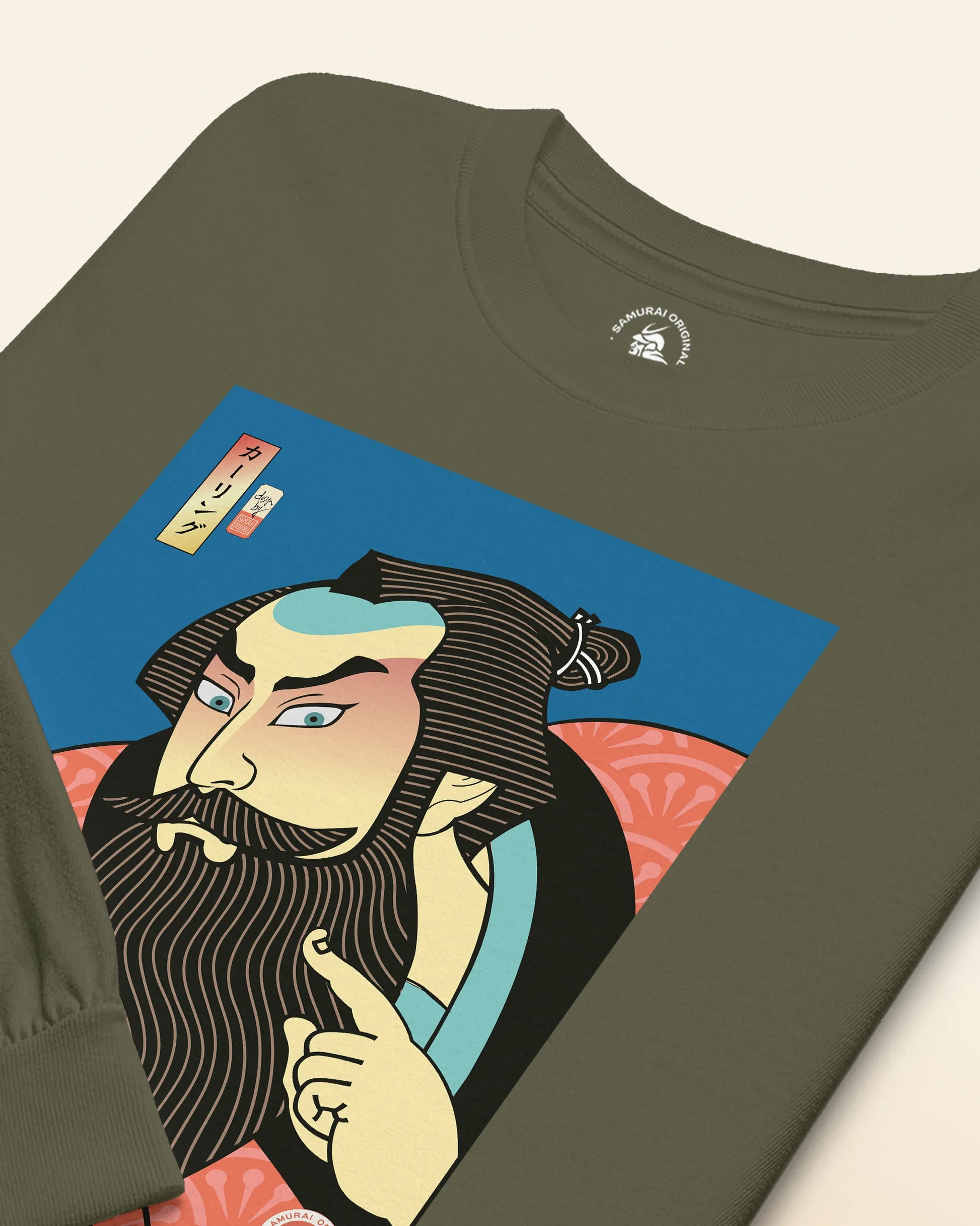 Samurai & Beard Japanese Ukiyo-e Unisex Long Sleeve Tee - Samurai Original