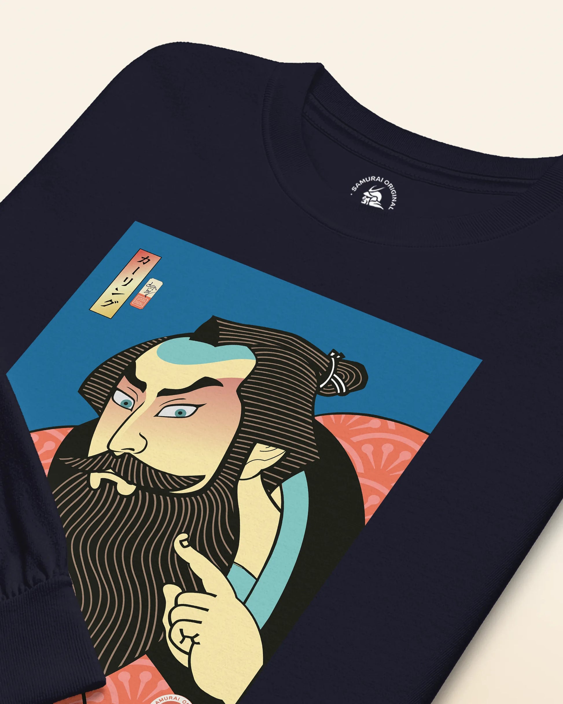Samurai & Beard Japanese Ukiyo-e Unisex Long Sleeve Tee - Samurai Original