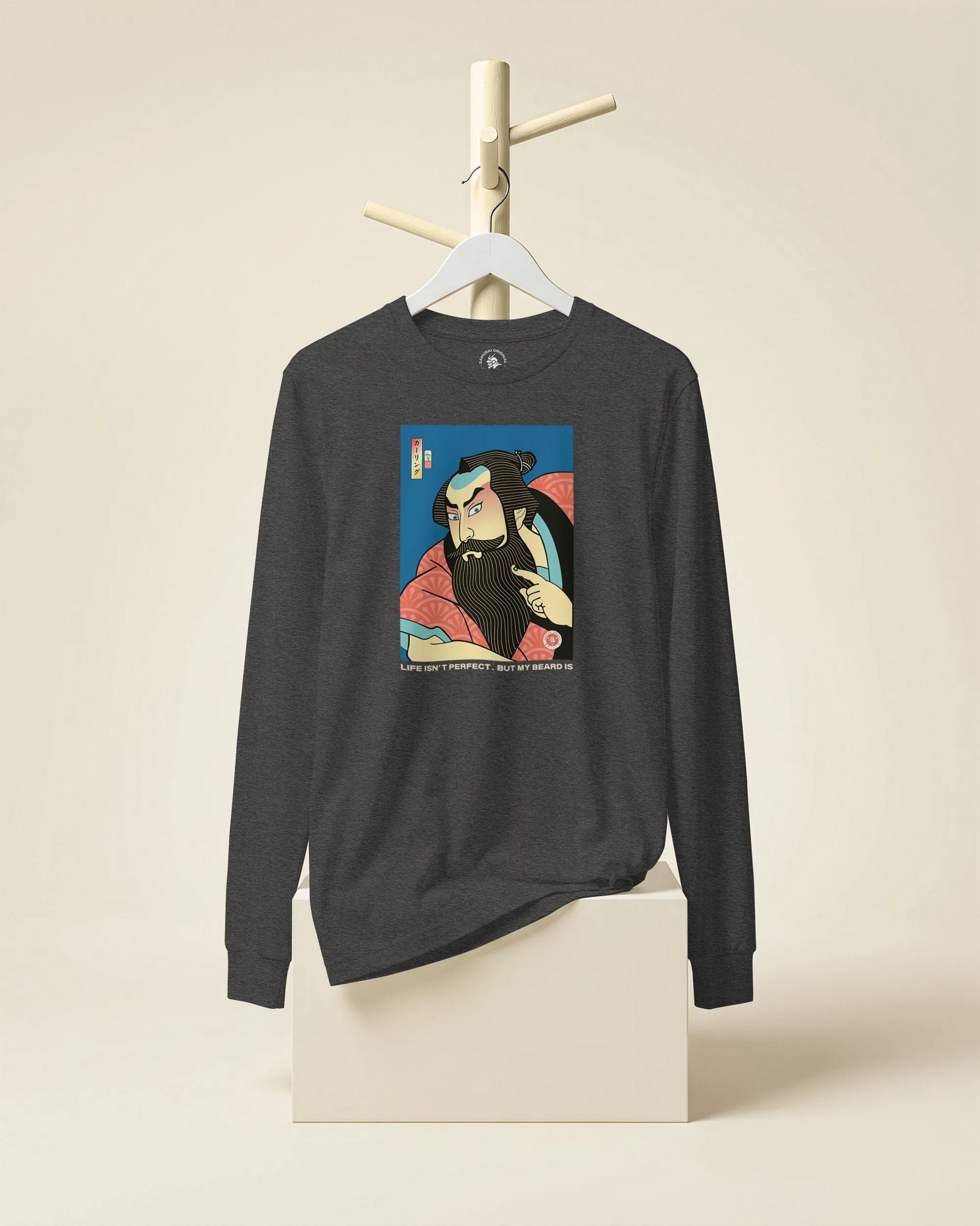 Samurai & Beard Japanese Ukiyo-e Unisex Long Sleeve Tee - Samurai Original