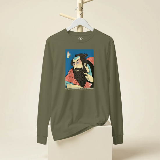 Samurai & Beard Japanese Ukiyo-e Unisex Long Sleeve Tee - Samurai Original
