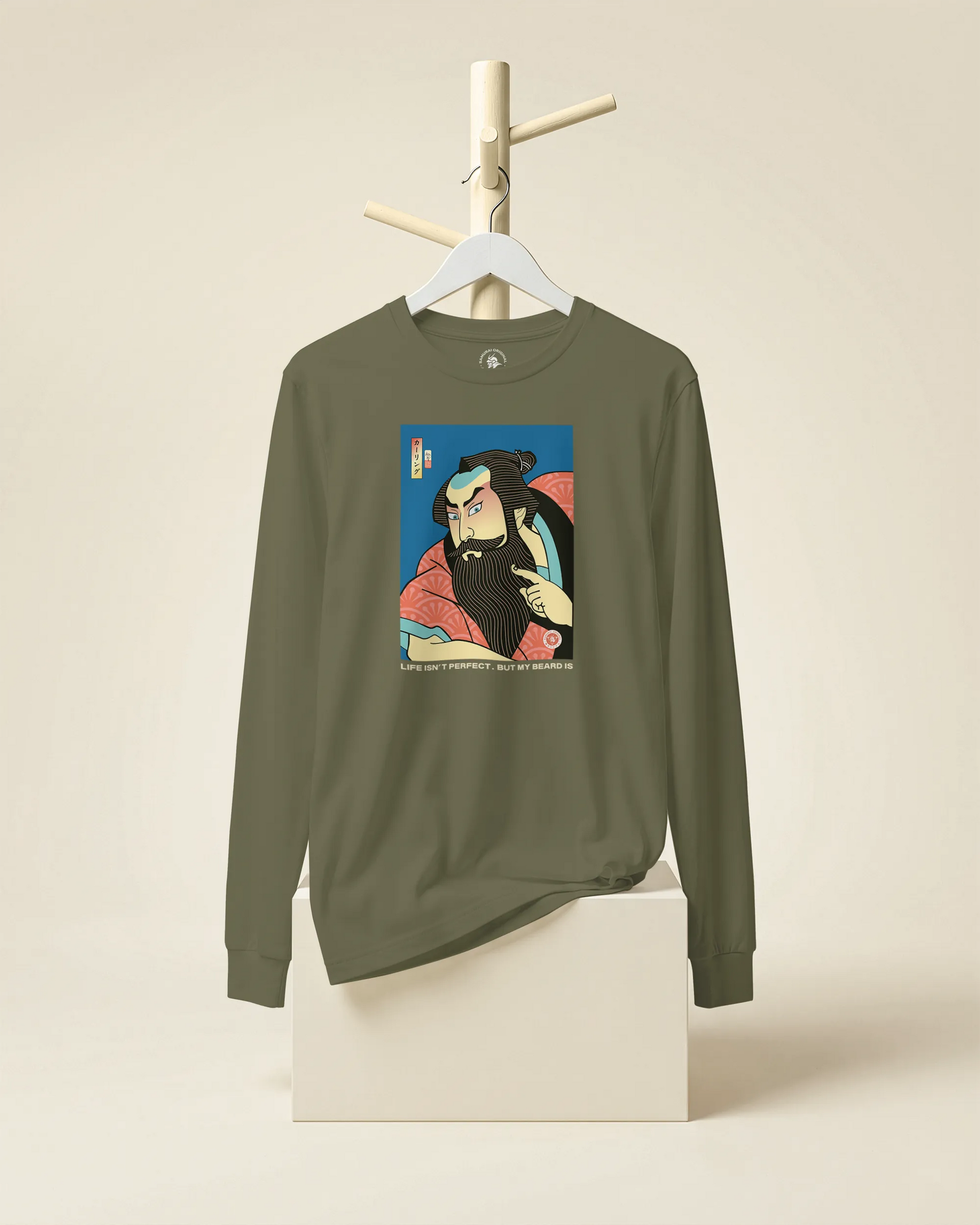 Samurai & Beard Japanese Ukiyo-e Unisex Long Sleeve Tee - Samurai Original