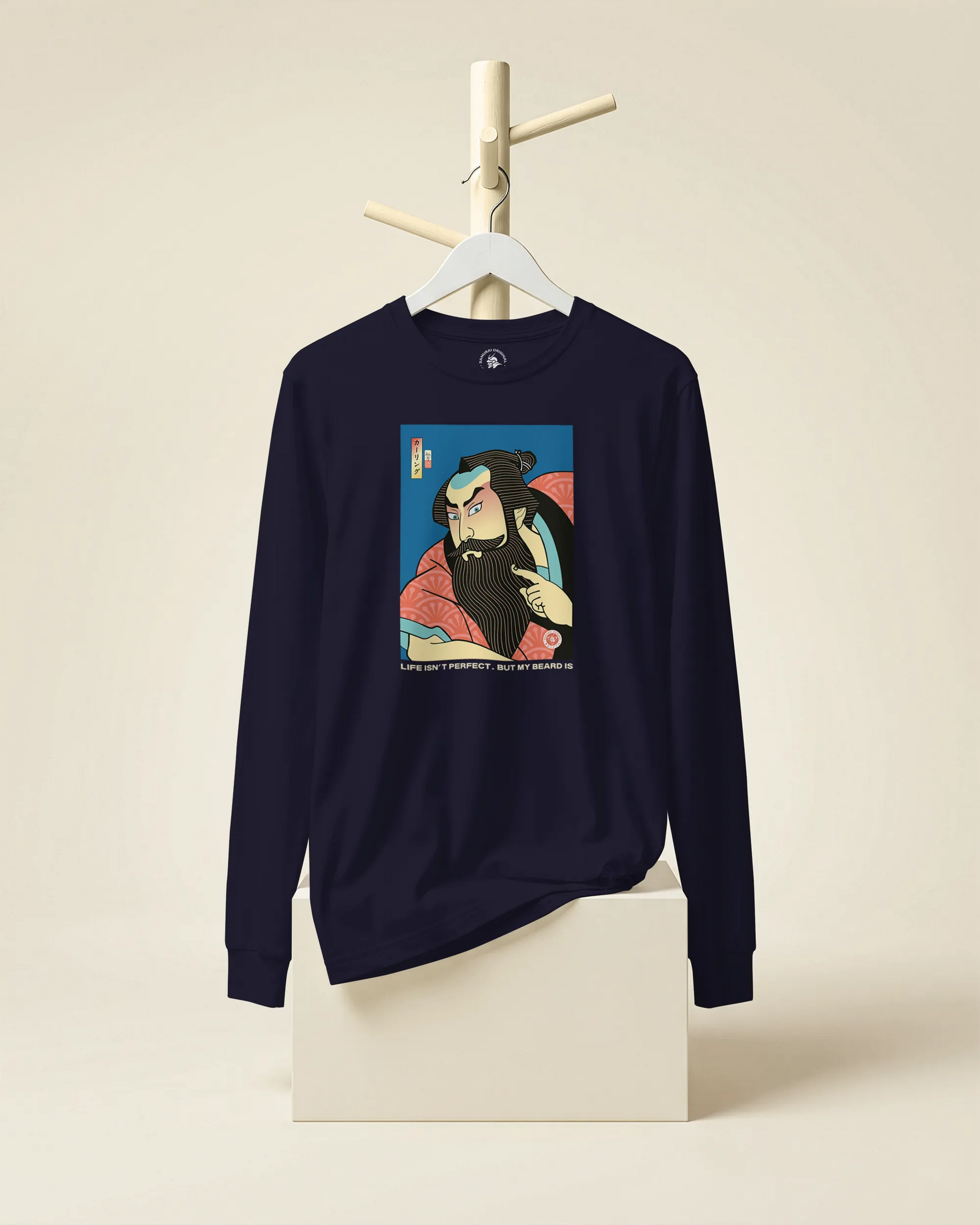 Samurai & Beard Japanese Ukiyo-e Unisex Long Sleeve Tee - Samurai Original
