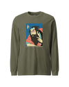 Samurai & Beard Japanese Ukiyo-e Unisex Long Sleeve Tee Military Green - Samurai Original