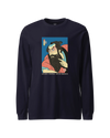 Samurai & Beard Japanese Ukiyo-e Unisex Long Sleeve Tee Navy - Samurai Original
