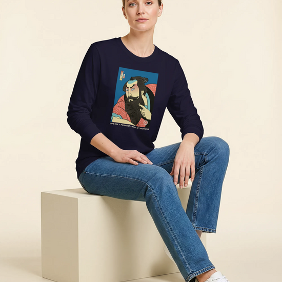 Samurai & Beard Japanese Ukiyo-e Unisex Long Sleeve Tee - Samurai Original