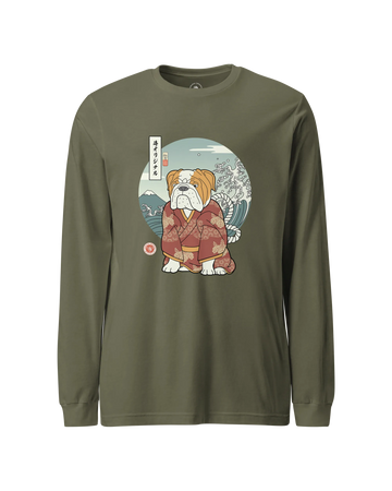 Samurai Bulldog Best Friend Ukiyo-e Funny Unisex Long Sleeve Tee