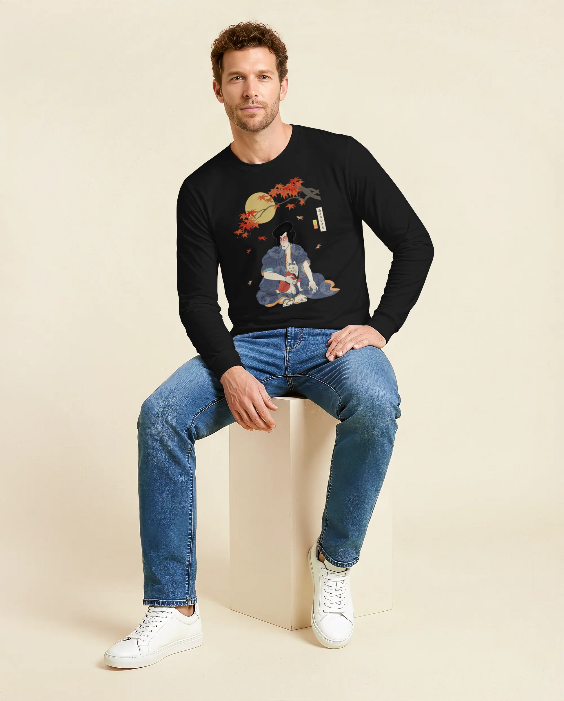 Samurai & Geisha Figure Skating Japanese Ukiyo-e Unisex Long Sleeve Tee - Samurai Original
