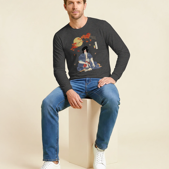 Samurai & Geisha Figure Skating Japanese Ukiyo-e Unisex Long Sleeve Tee - Samurai Original