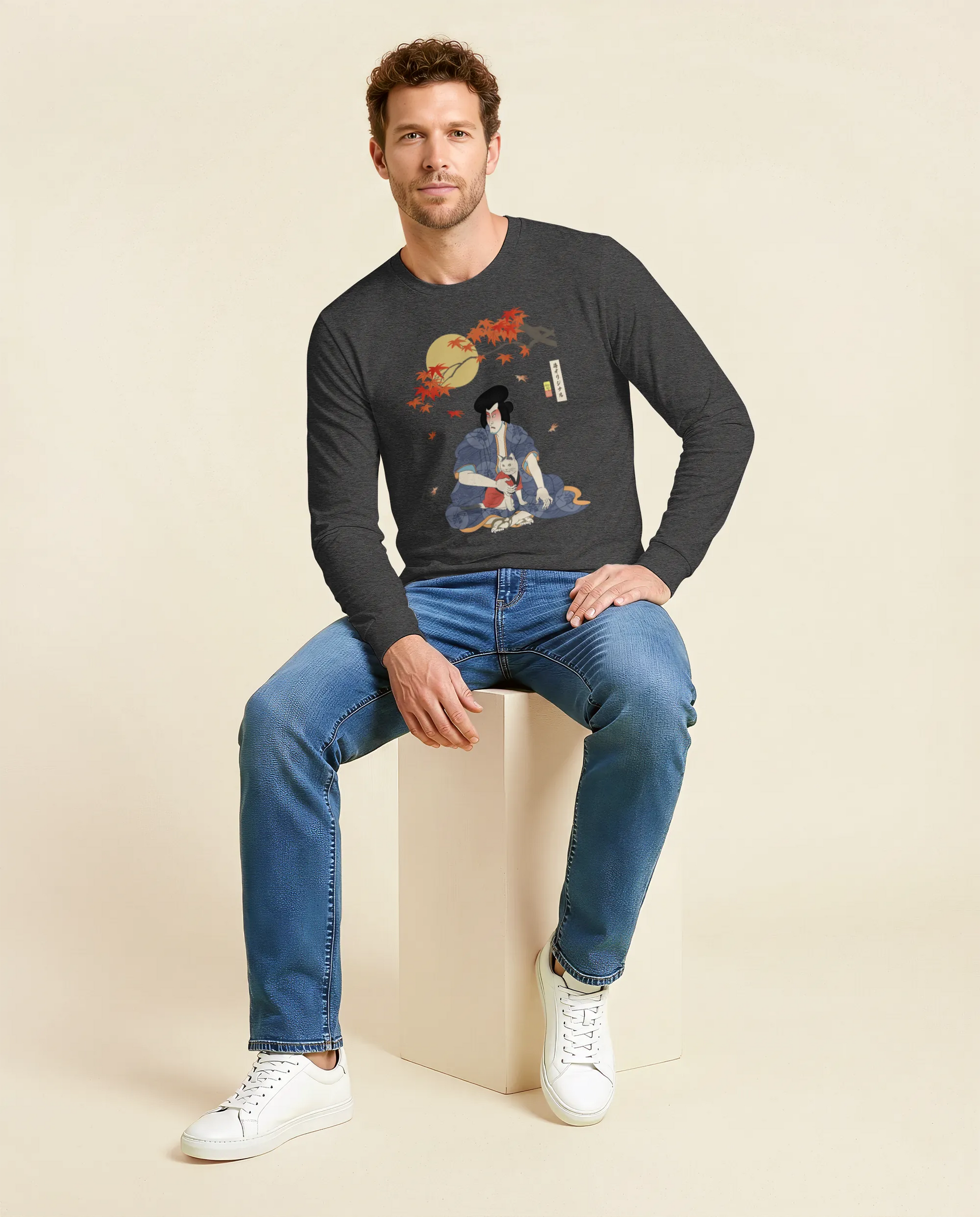 Samurai & Geisha Figure Skating Japanese Ukiyo-e Unisex Long Sleeve Tee - Samurai Original