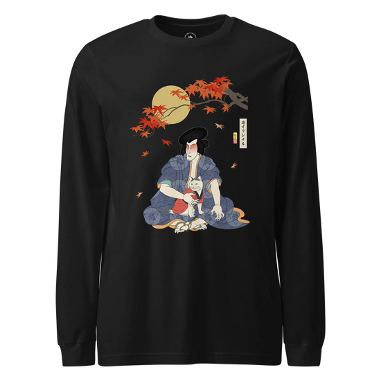 Samurai & Geisha Figure Skating Japanese Ukiyo-e Unisex Long Sleeve Tee Black - Samurai Original