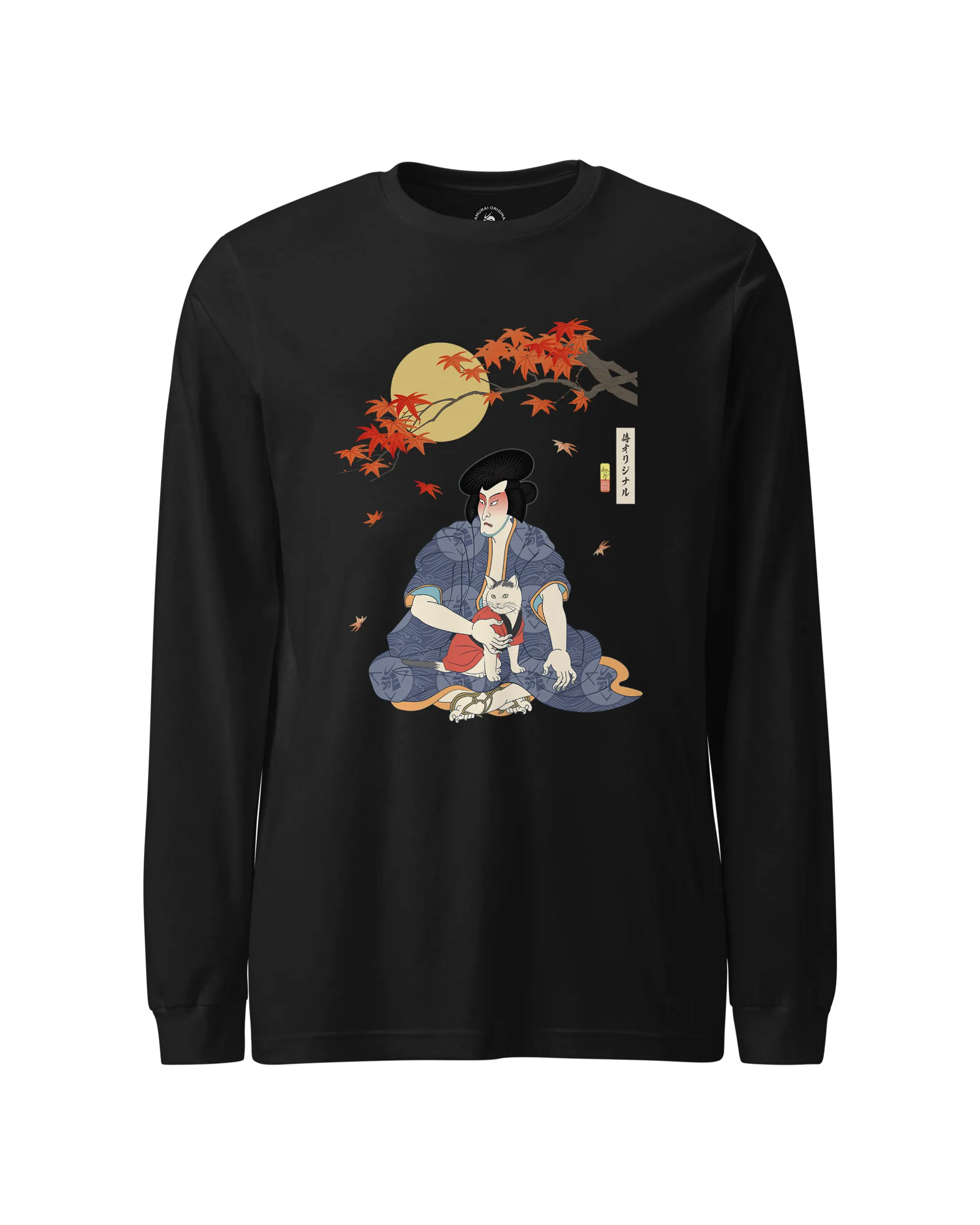 Samurai & Geisha Figure Skating Japanese Ukiyo-e Unisex Long Sleeve Tee Black - Samurai Original