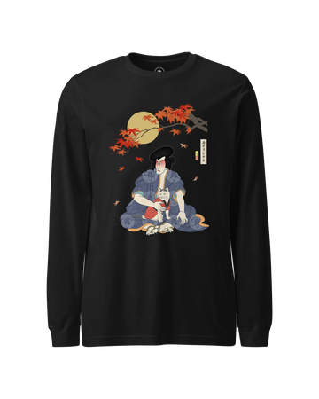 Samurai & Geisha Figure Skating Japanese Ukiyo-e Unisex Long Sleeve Tee Black - Samurai Original