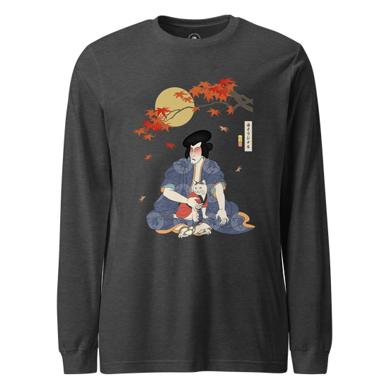 Samurai & Geisha Figure Skating Japanese Ukiyo-e Unisex Long Sleeve Tee Dark Grey Heather - Samurai Original