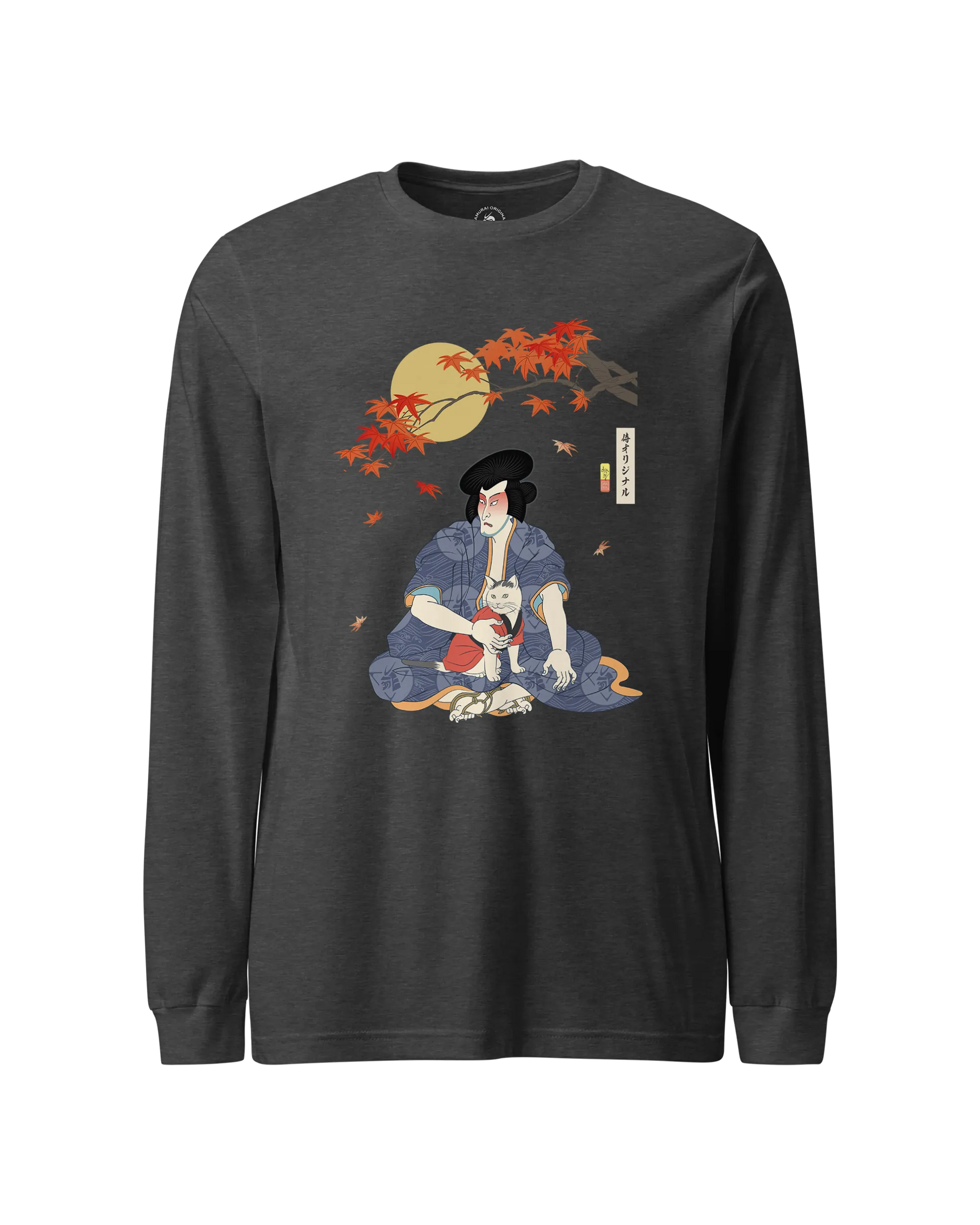 Samurai & Geisha Figure Skating Japanese Ukiyo-e Unisex Long Sleeve Tee Dark Grey Heather - Samurai Original