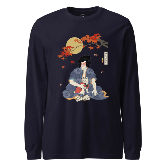 Samurai & Geisha Figure Skating Japanese Ukiyo-e Unisex Long Sleeve Tee Navy - Samurai Original