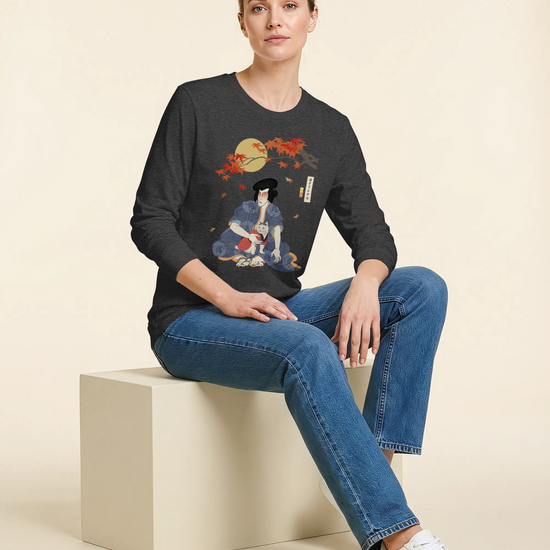 Samurai & Geisha Figure Skating Japanese Ukiyo-e Unisex Long Sleeve Tee - Samurai Original