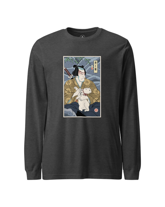 Samurai & Cat Funny Japanese Ukiyo-e Unisex Long Sleeve Tee