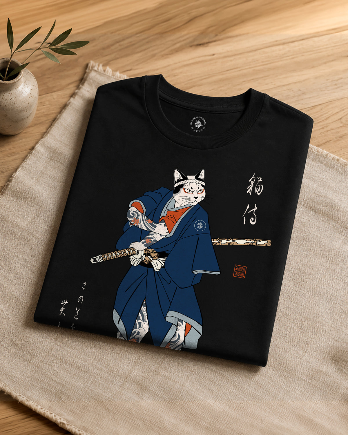 Samurai Cat Japanese Tattoo Organic T-Shirt - Samurai Original