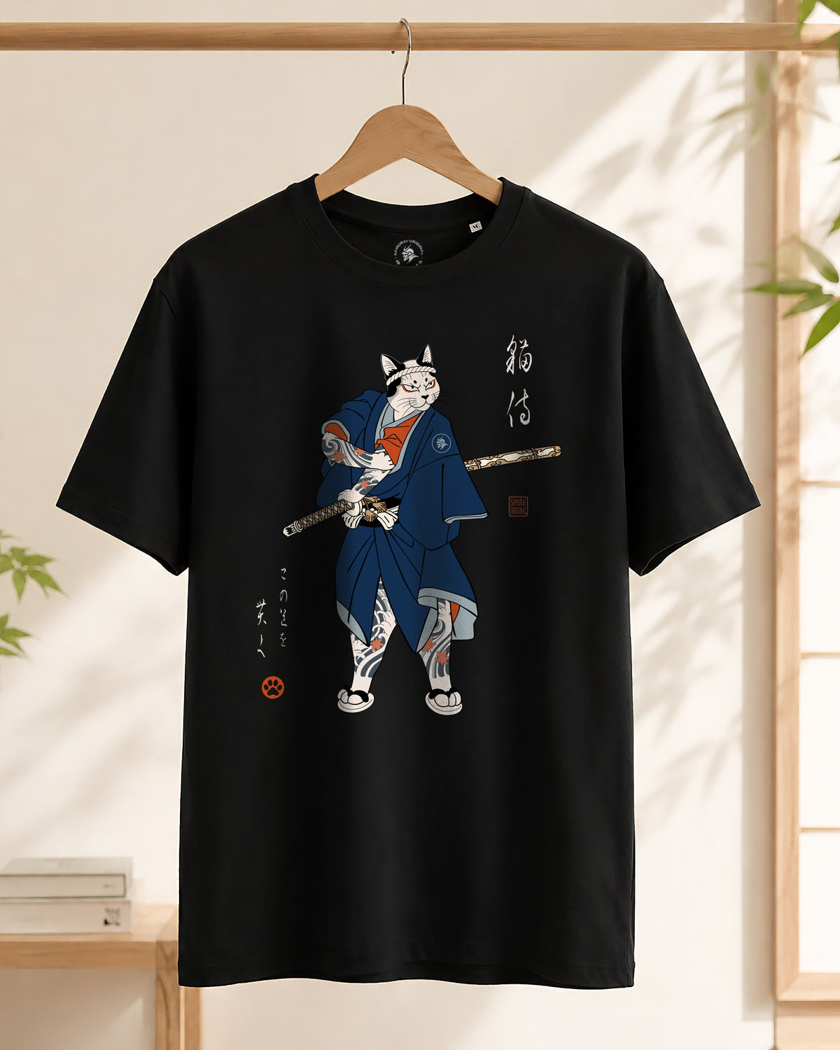 Samurai Cat Japanese Tattoo Organic T-Shirt - Samurai Original