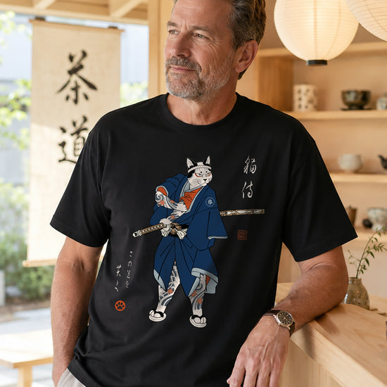 Samurai Cat Japanese Tattoo Organic T-Shirt - Samurai Original