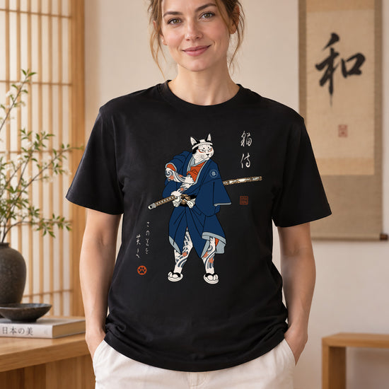 Samurai Cat Japanese Tattoo Organic T-Shirt - Samurai Original