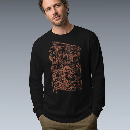 Samurai & Dragon Warrior Ukiyo-e Unisex Long Sleeve Tee - Samurai Original