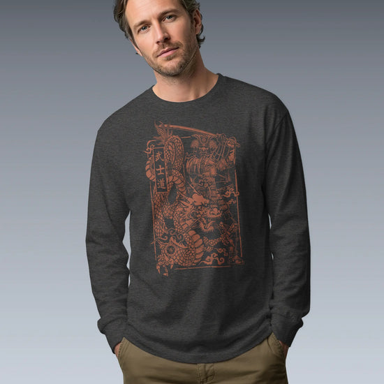 Samurai & Dragon Warrior Ukiyo-e Unisex Long Sleeve Tee - Samurai Original