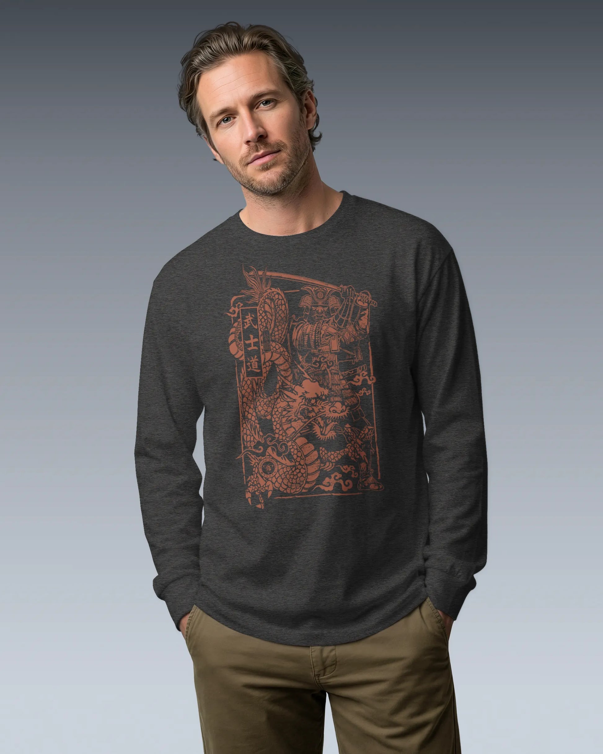 Samurai & Dragon Warrior Ukiyo-e Unisex Long Sleeve Tee - Samurai Original