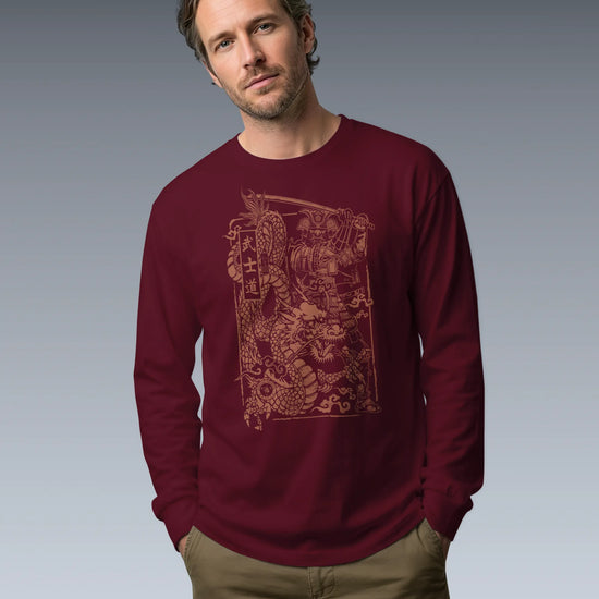 Samurai & Dragon Warrior Ukiyo-e Unisex Long Sleeve Tee - Samurai Original