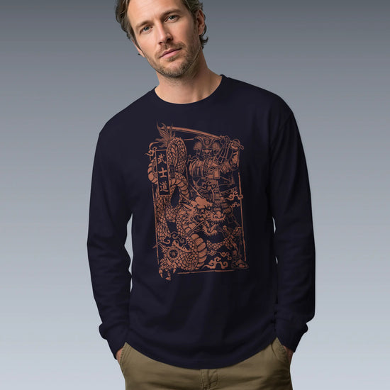 Samurai & Dragon Warrior Ukiyo-e Unisex Long Sleeve Tee - Samurai Original
