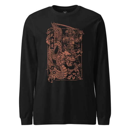 Samurai & Dragon Warrior Ukiyo-e Unisex Long Sleeve Tee Black - Samurai Original