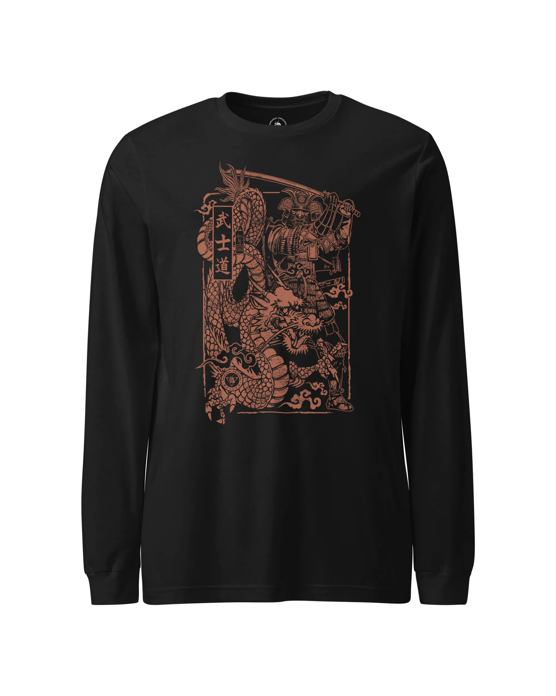 Samurai & Dragon Warrior Ukiyo-e Unisex Long Sleeve Tee Black - Samurai Original