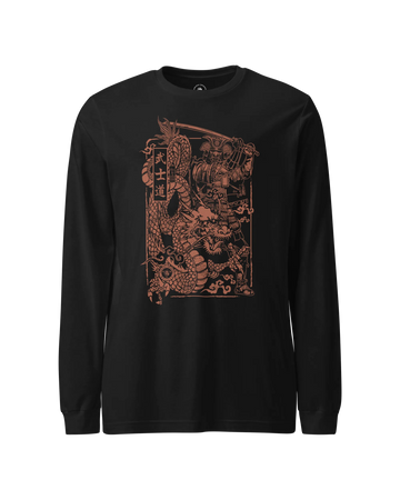 Samurai & Dragon Warrior Ukiyo-e Unisex Long Sleeve Tee Black - Samurai Original
